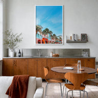 Fort Myers no. 2 colorful photo poster of Florida, USA – vertical wall art in white wood frame, hanging on wall