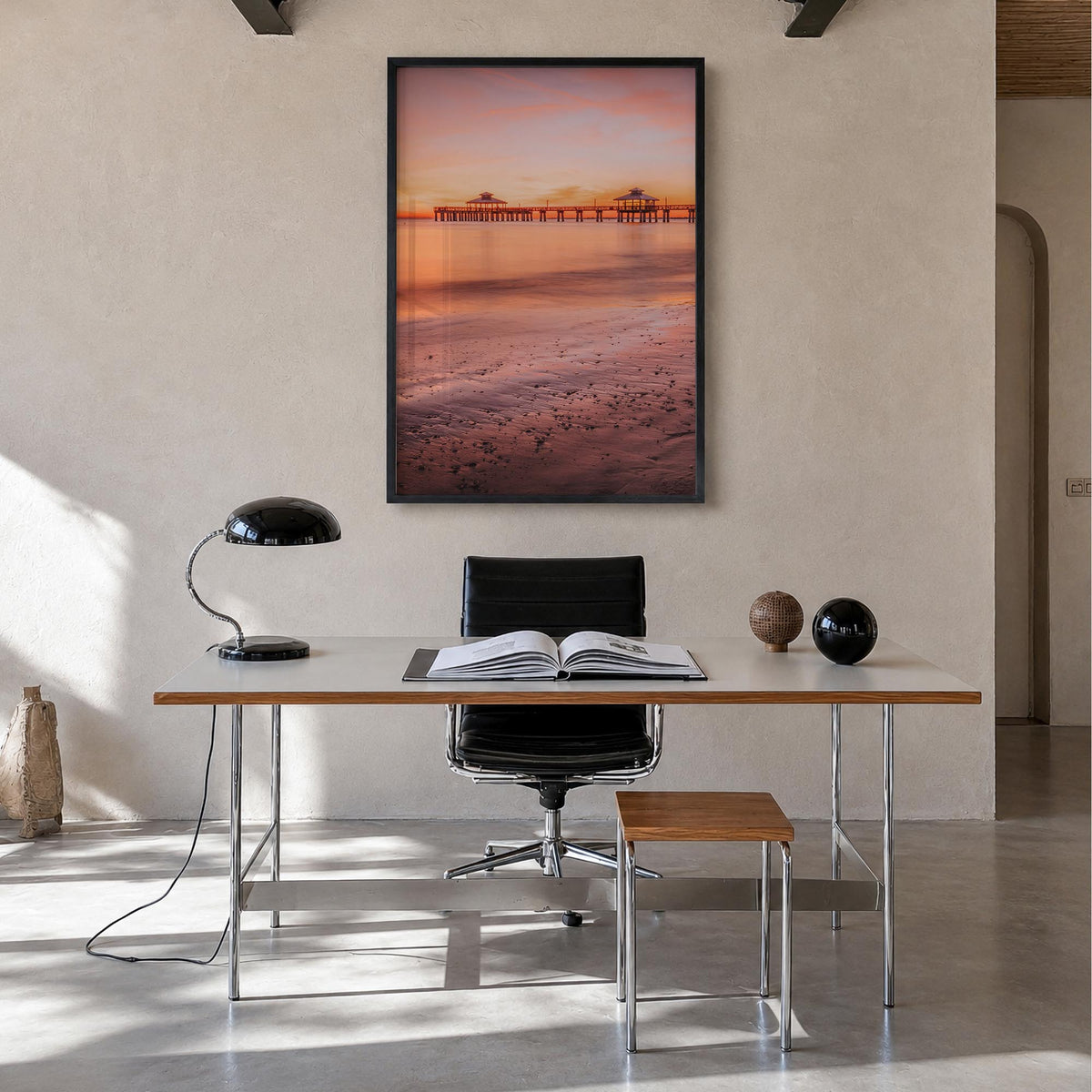 Fort Myers no. 3 colorful photo poster of Florida, USA – vertical wall art in black wood frame, hanging on wall