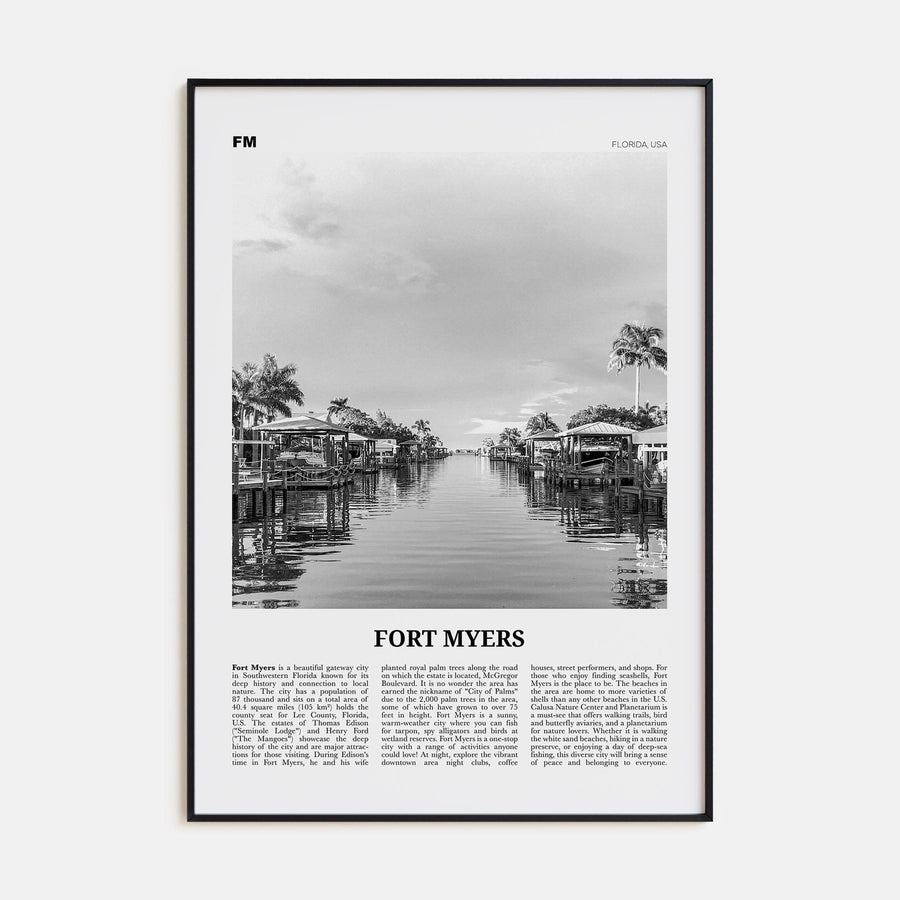 Fort Myers Poster None / 8x12 in Nbourhood Travel B&W Poster