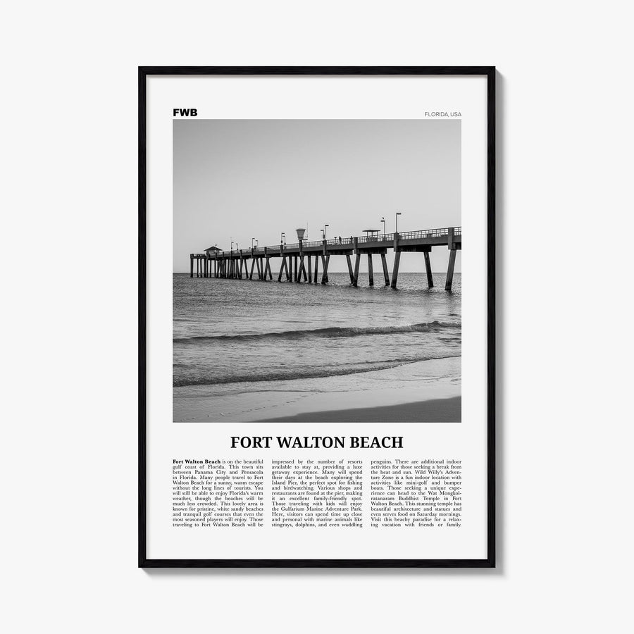 Fort Walton Beach no. 1 black & white newspaper poster of Florida, USA – vertical wall art, unframed print shown in interior 