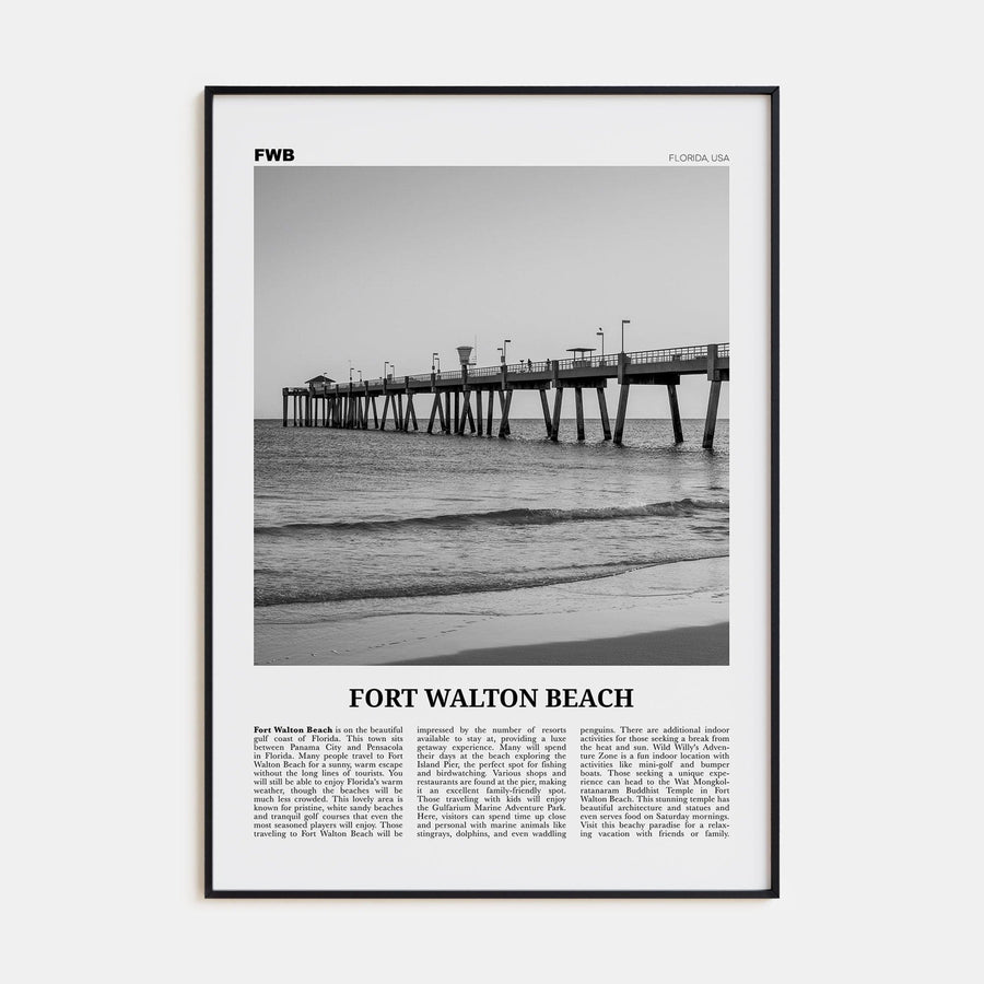 Fort Walton Beach No 1 Poster Black Metal / 8x12 in Nbourhood Travel B&W Poster