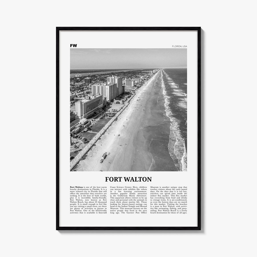 Fort Walton Beach no. 3 black & white newspaper poster of Florida, USA – vertical wall art, unframed print shown in interior 