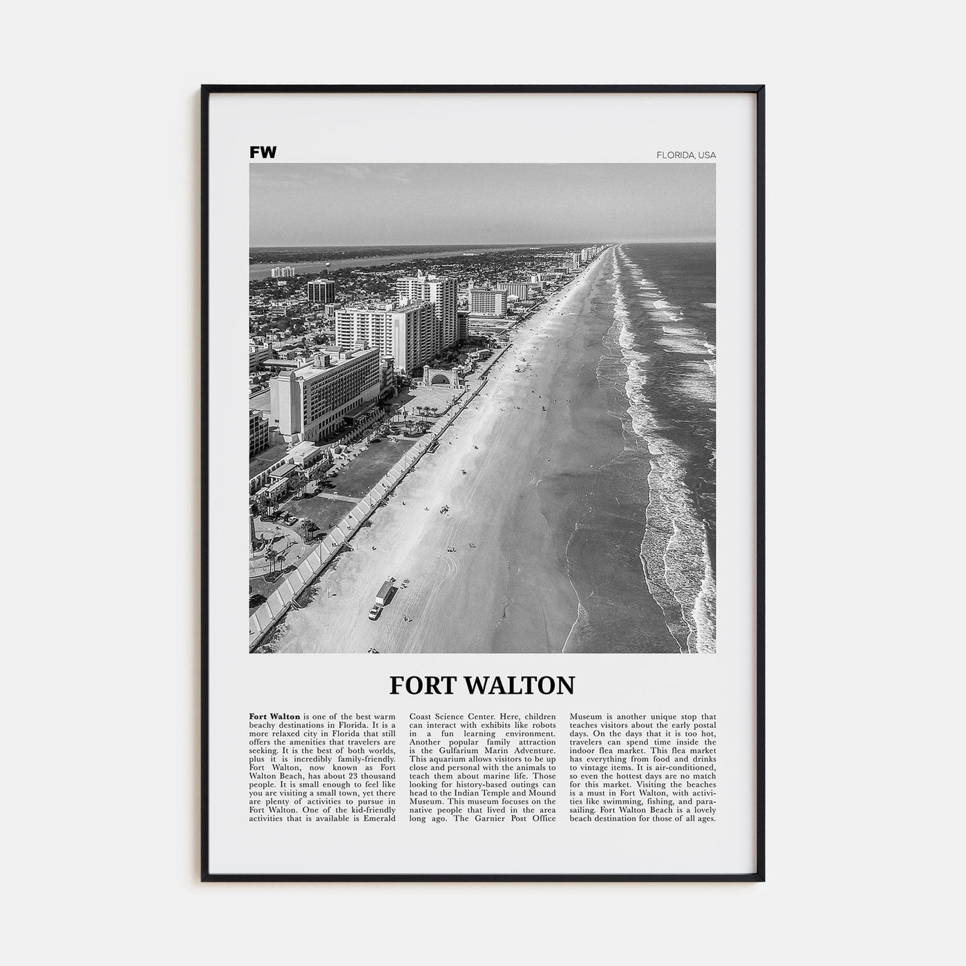 Fort Walton No 1 Poster None / 8x12 in Nbourhood Travel B&W Poster