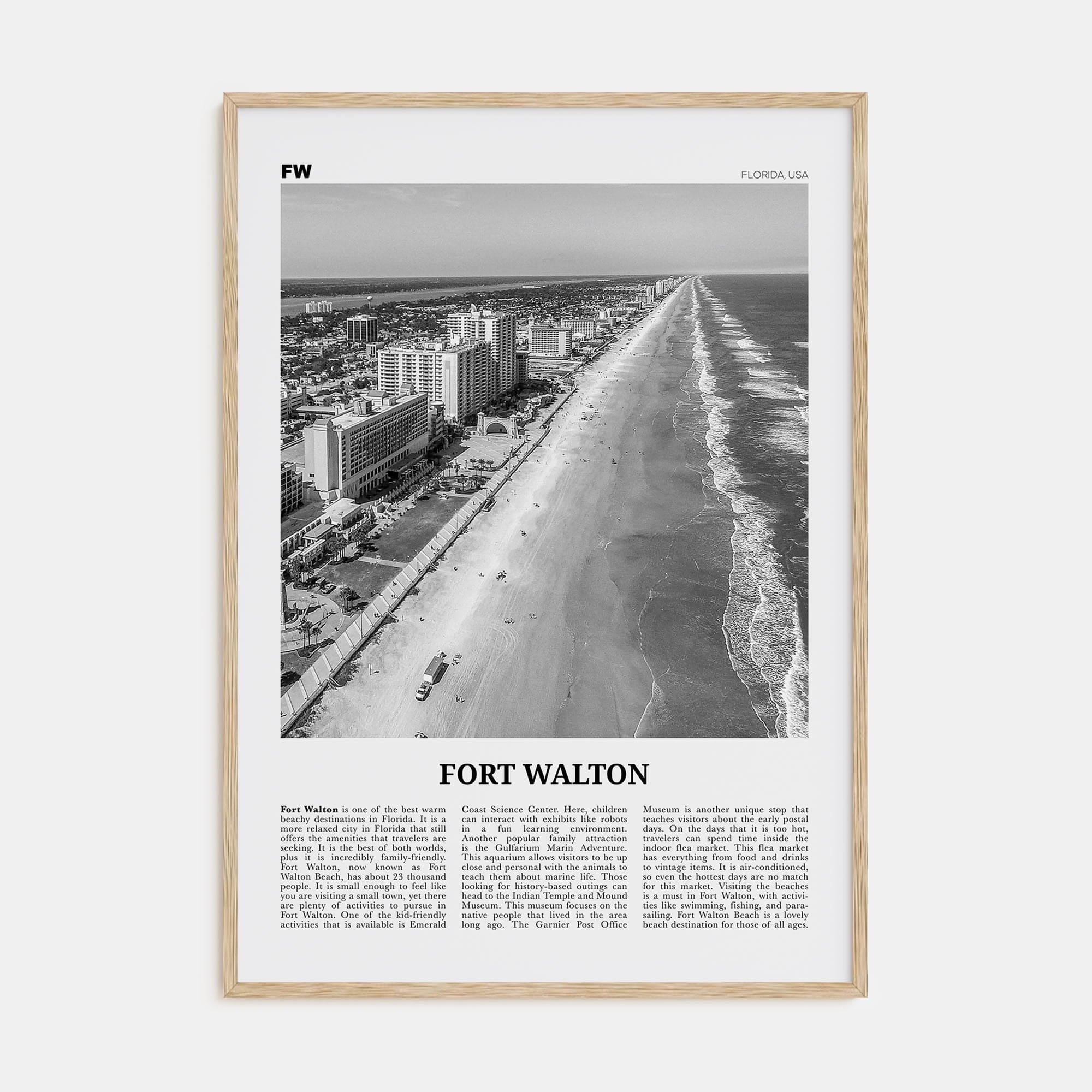 Fort Walton No 1 Poster Natural Wood / 8x12 in Nbourhood Travel B&W Poster