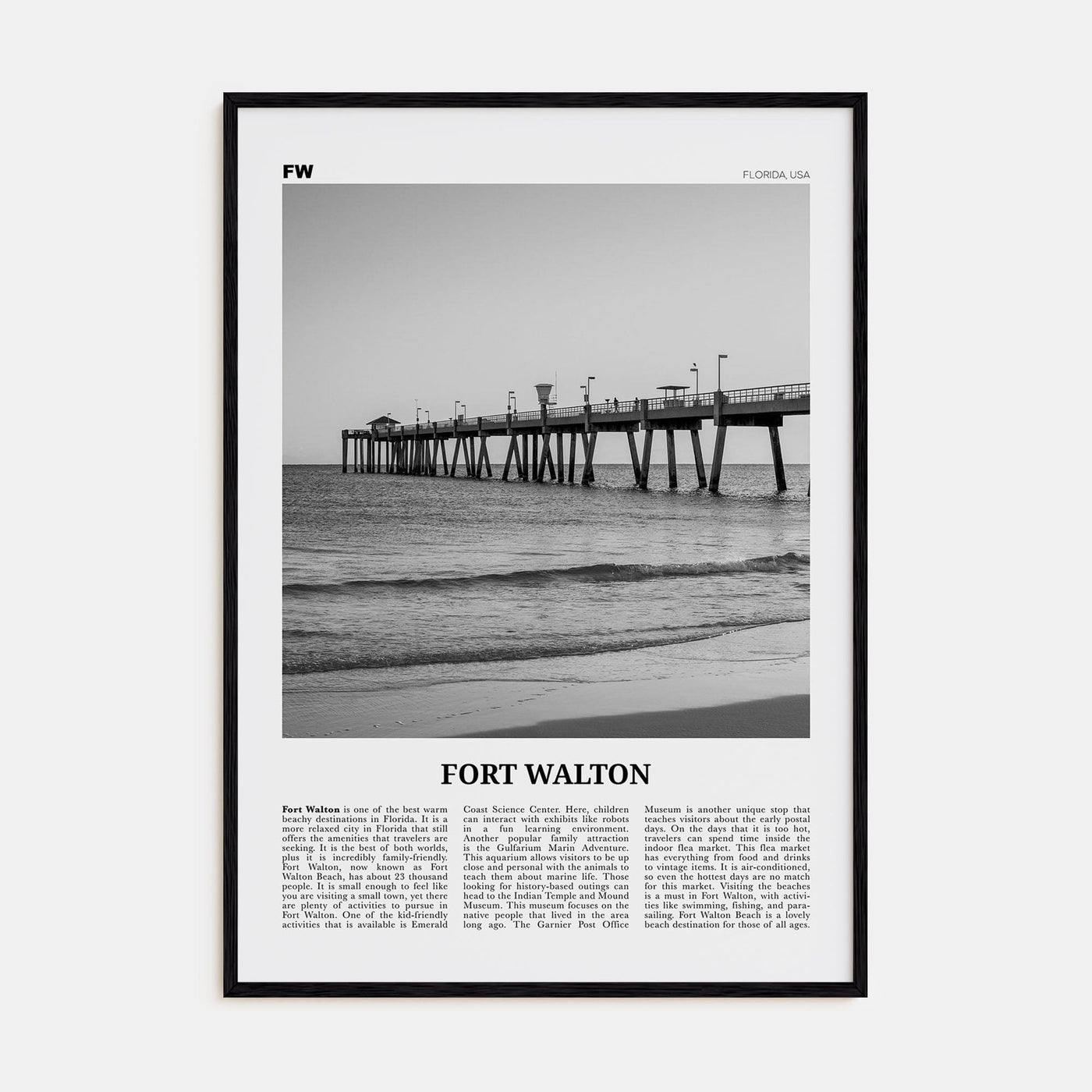 Fort Walton No 2 Poster Black Wood / 8x12 in Nbourhood Travel B&W Poster