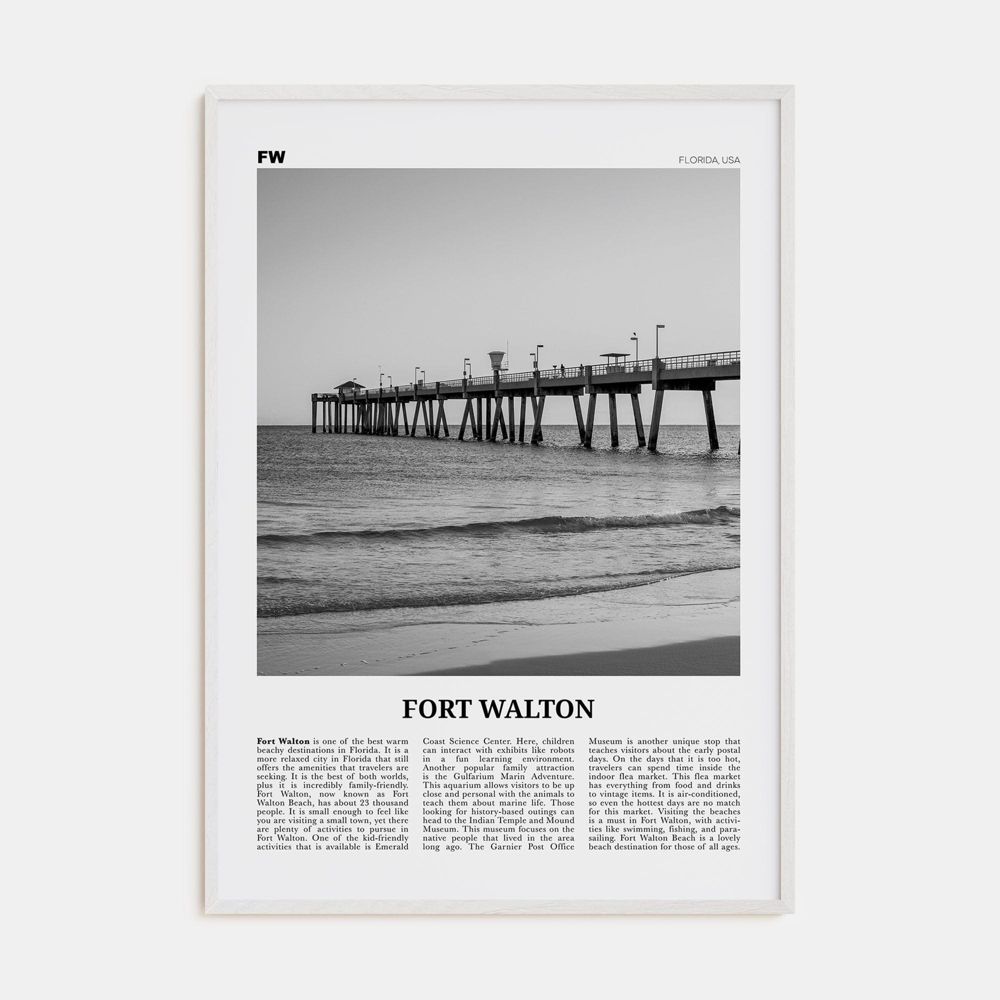 Fort Walton No 2 Poster White Wood / 8x12 in Nbourhood Travel B&W Poster