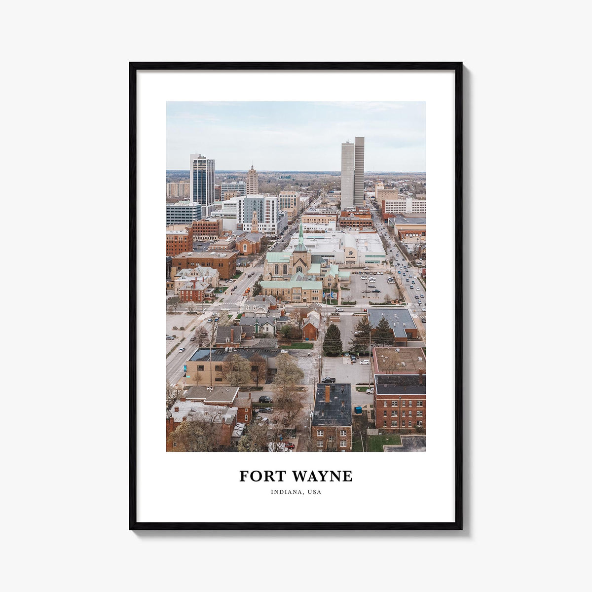 Fort Wayne colorful classic poster of Indiana, USA – vertical wall art, unframed print shown in interior mockup