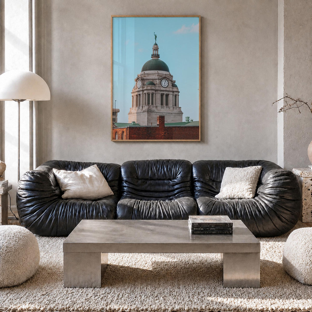 Fort Wayne colorful photo poster of Indiana, USA – vertical wall art in natural wood frame, hanging on wall
