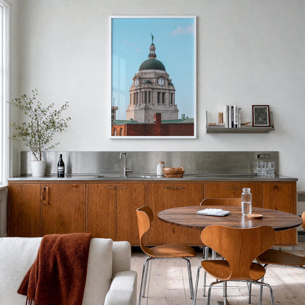 Fort Wayne colorful photo poster of Indiana, USA – vertical wall art in white wood frame, hanging on wall