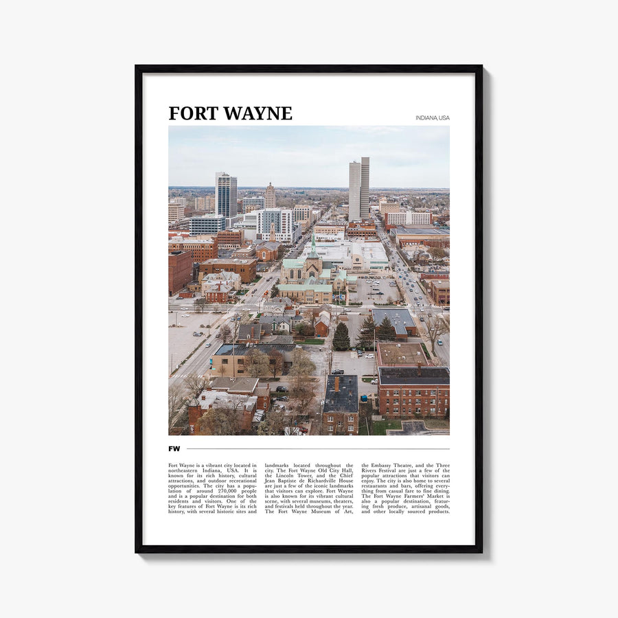 Fort Wayne colorful travel poster of Indiana, USA – vertical wall art, unframed print shown in interior mockup
