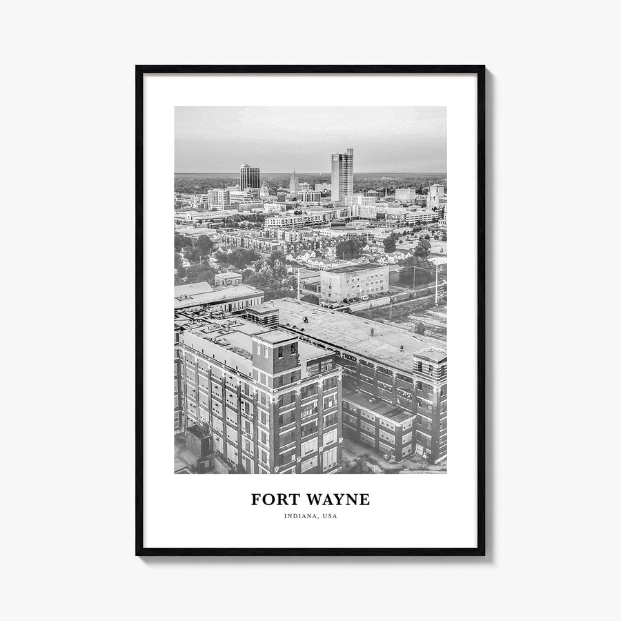 Fort Wayne no. 1 black & white classic poster of Indiana, USA – vertical wall art, unframed print shown in interior mockup