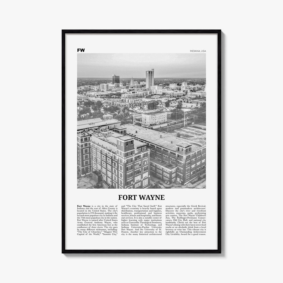 Fort Wayne no. 1 black & white newspaper poster of Indiana, USA – vertical wall art, unframed print shown in interior mockup