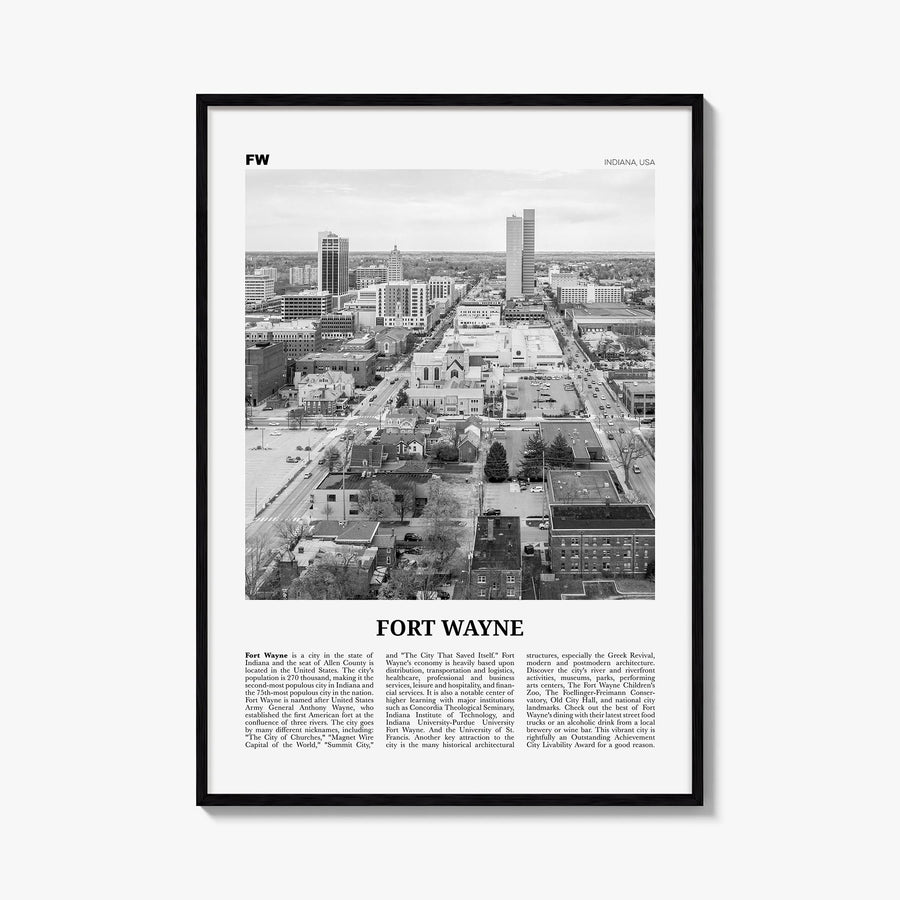 Fort Wayne no. 2 black & white newspaper poster of Indiana, USA – vertical wall art, unframed print shown in interior mockup