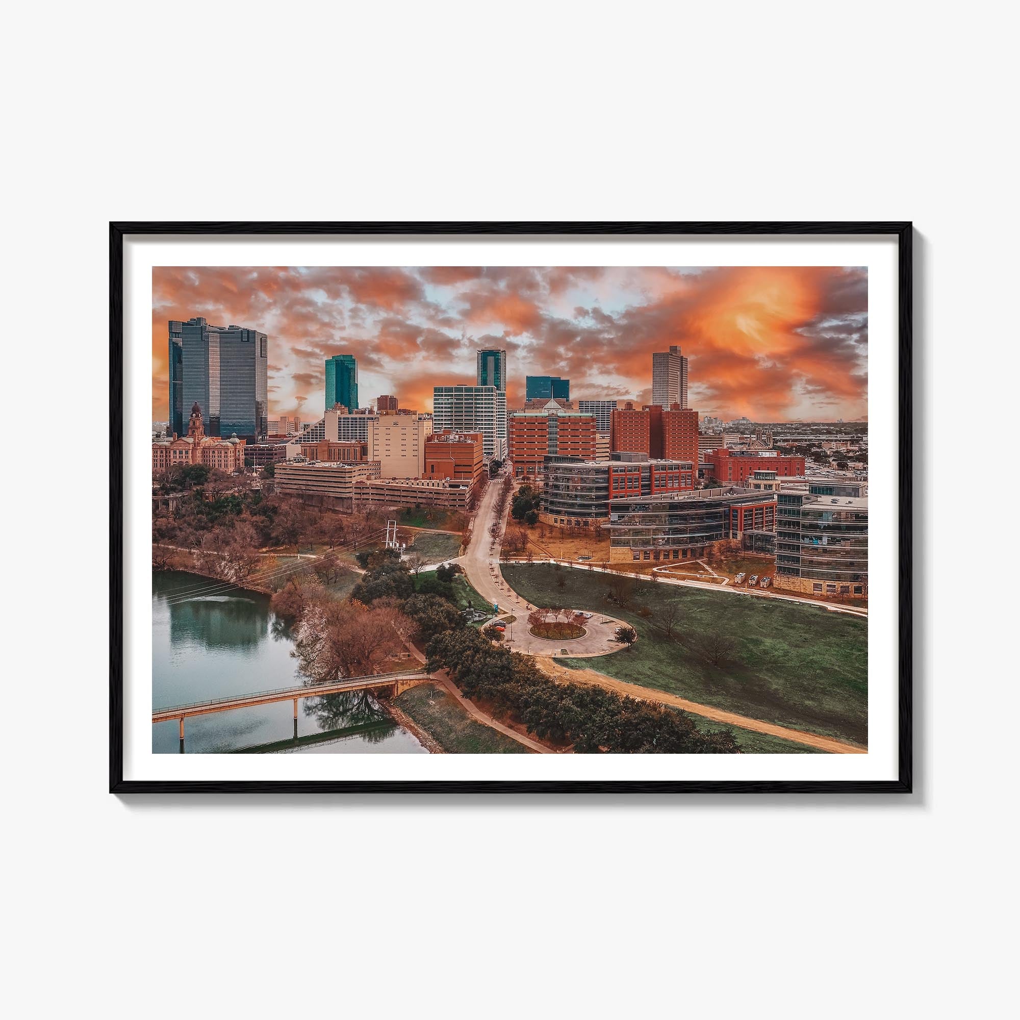 Fort Worth colorful photo poster of Texas, USA – horizontal wall art, unframed print shown in interior mockup