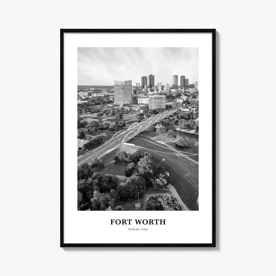 Fort Worth no. 1 black & white classic poster of Texas, USA – vertical wall art, unframed print shown in interior mockup
