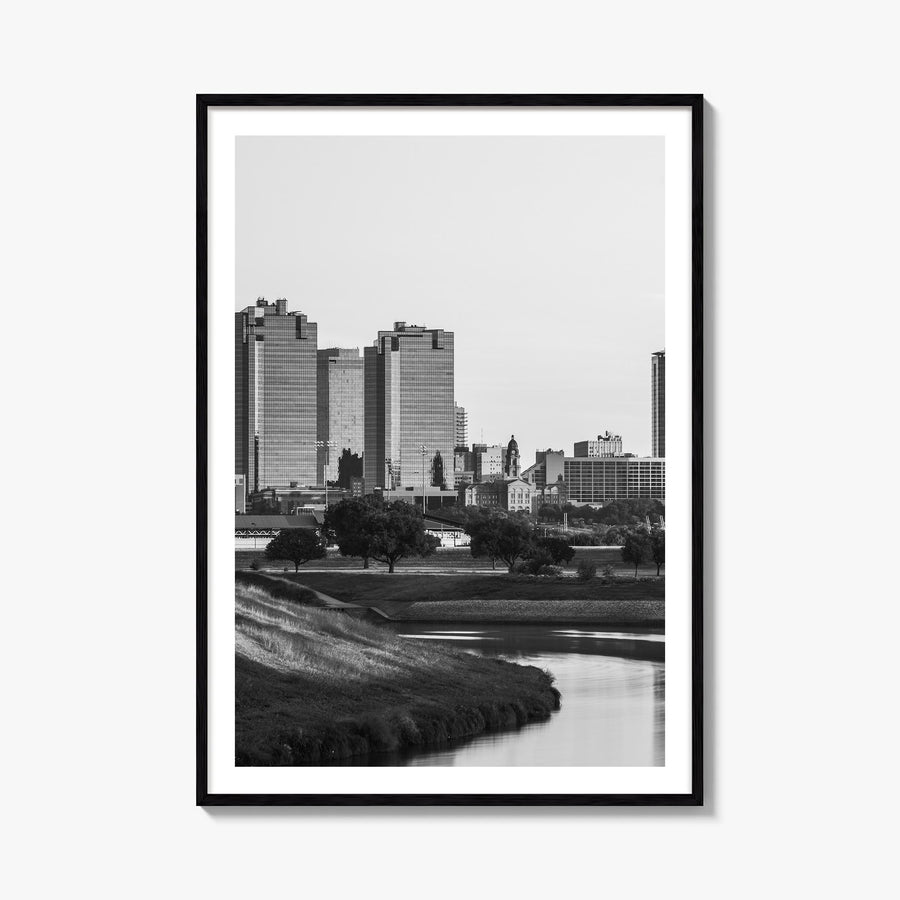 Fort Worth no. 1 black & white photo poster of Texas, USA – vertical wall art, unframed print shown in interior mockup