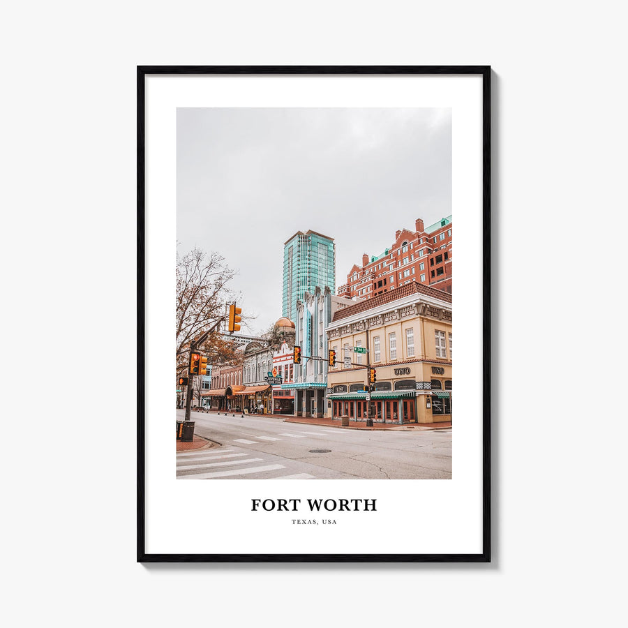 Fort Worth no. 1 colorful classic poster of Texas, USA – vertical wall art, unframed print shown in interior mockup