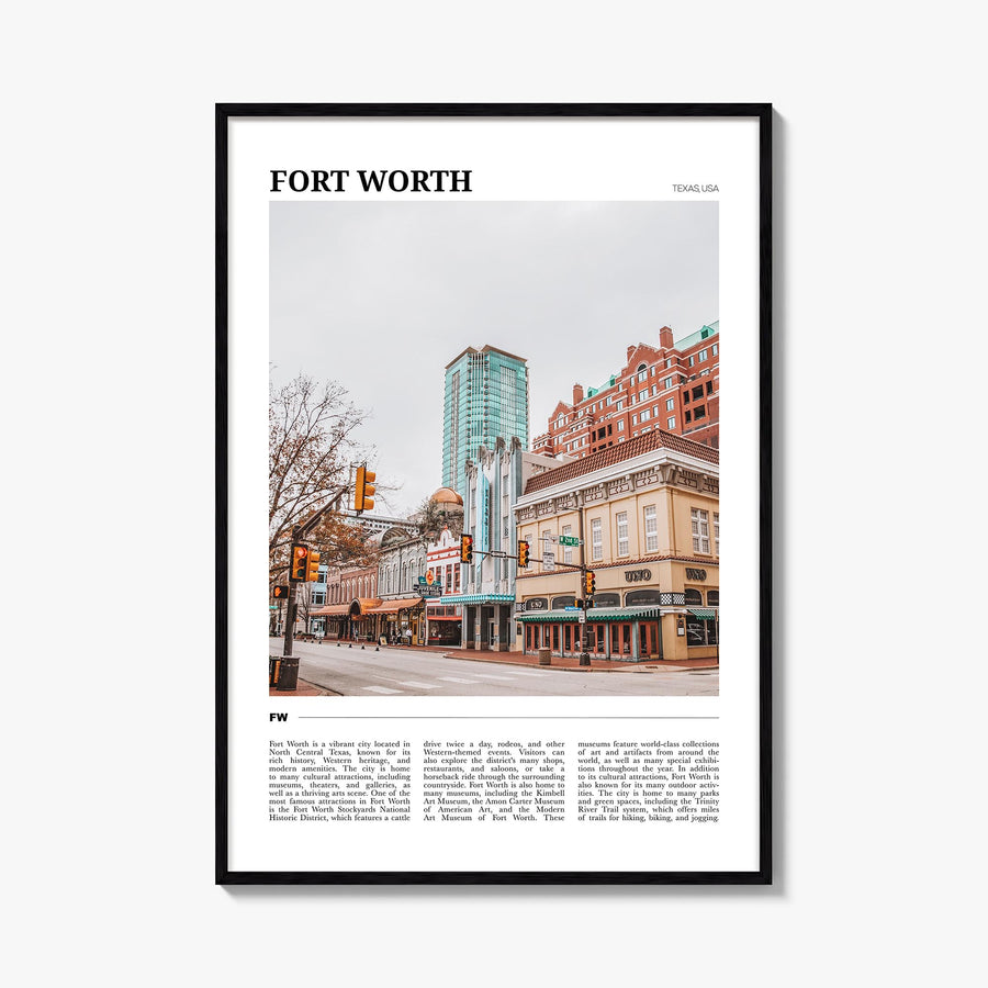 Fort Worth no. 1 colorful travel poster of Texas, USA – vertical wall art, unframed print shown in interior mockup