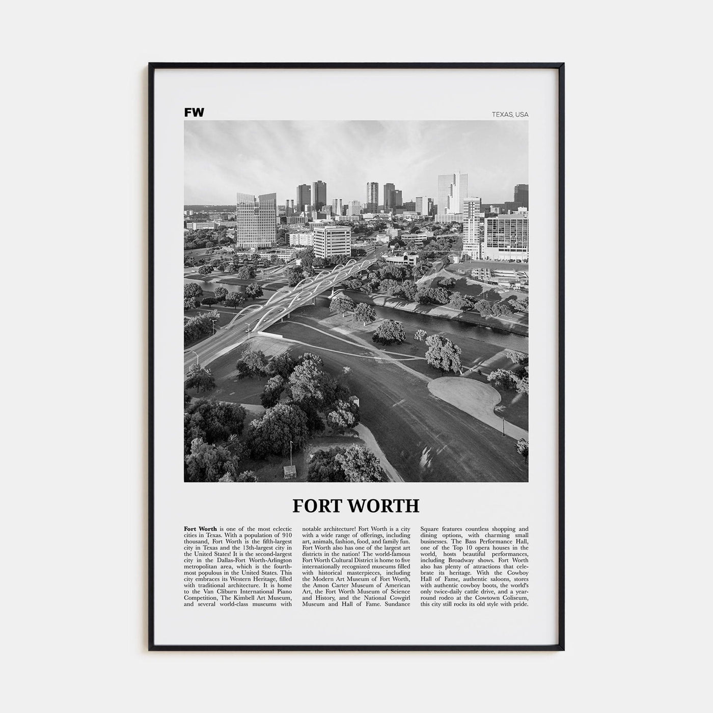 Fort Worth No 1 Poster None / 8x12 in Nbourhood Travel B&W Poster