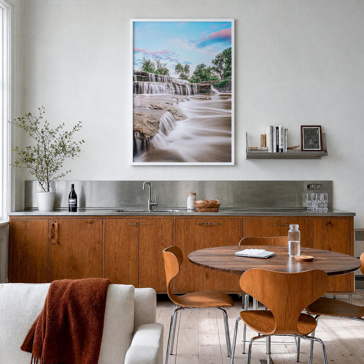 Fort Worth no. 2 colorful photo poster of Texas, USA – vertical wall art in white wood frame, hanging on wall