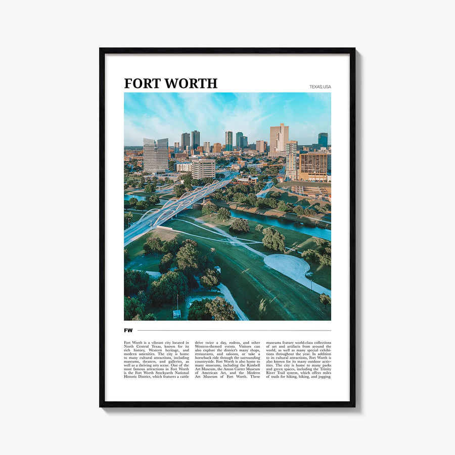 Fort Worth no. 2 colorful travel poster of Texas, USA – vertical wall art, unframed print shown in interior mockup