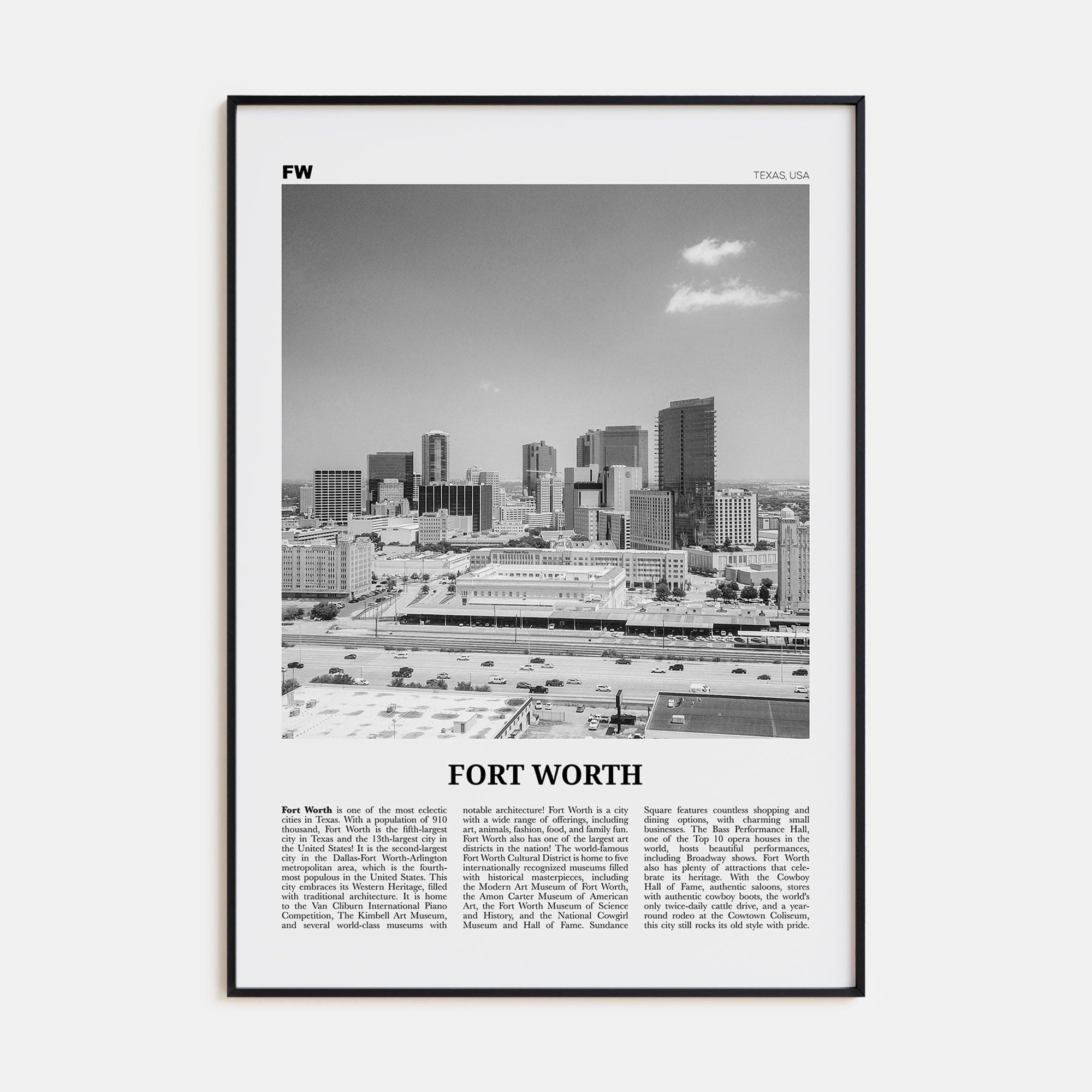 Fort Worth No 2 Poster None / 8x12 in Nbourhood Travel B&W Poster