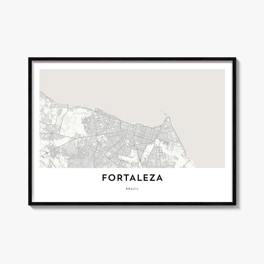 Fortaleza black & white map poster of Brazil – horizontal wall art, unframed print shown in interior mockup