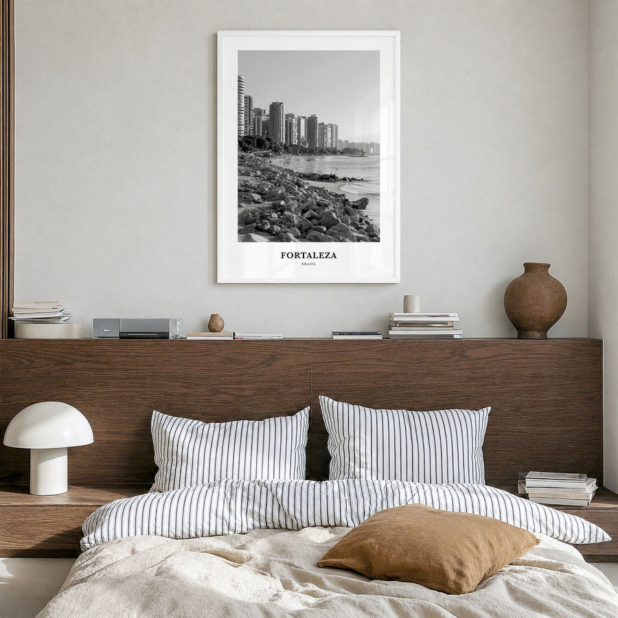 Fortaleza Classic Poster in a white wood frame, hanging in a bedroom