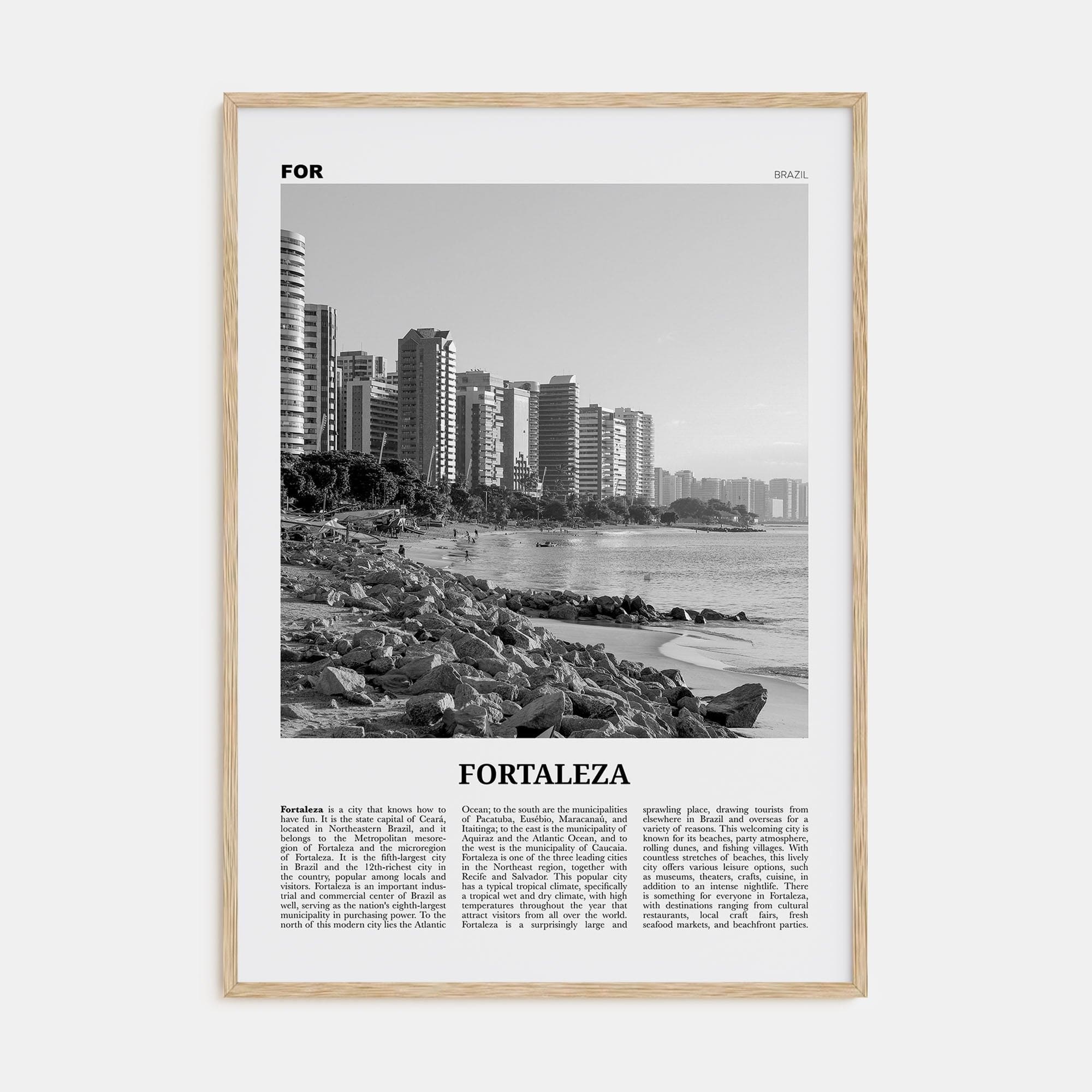 Fortaleza Poster Natural Wood / 8x12 in Nbourhood Travel B&W Poster