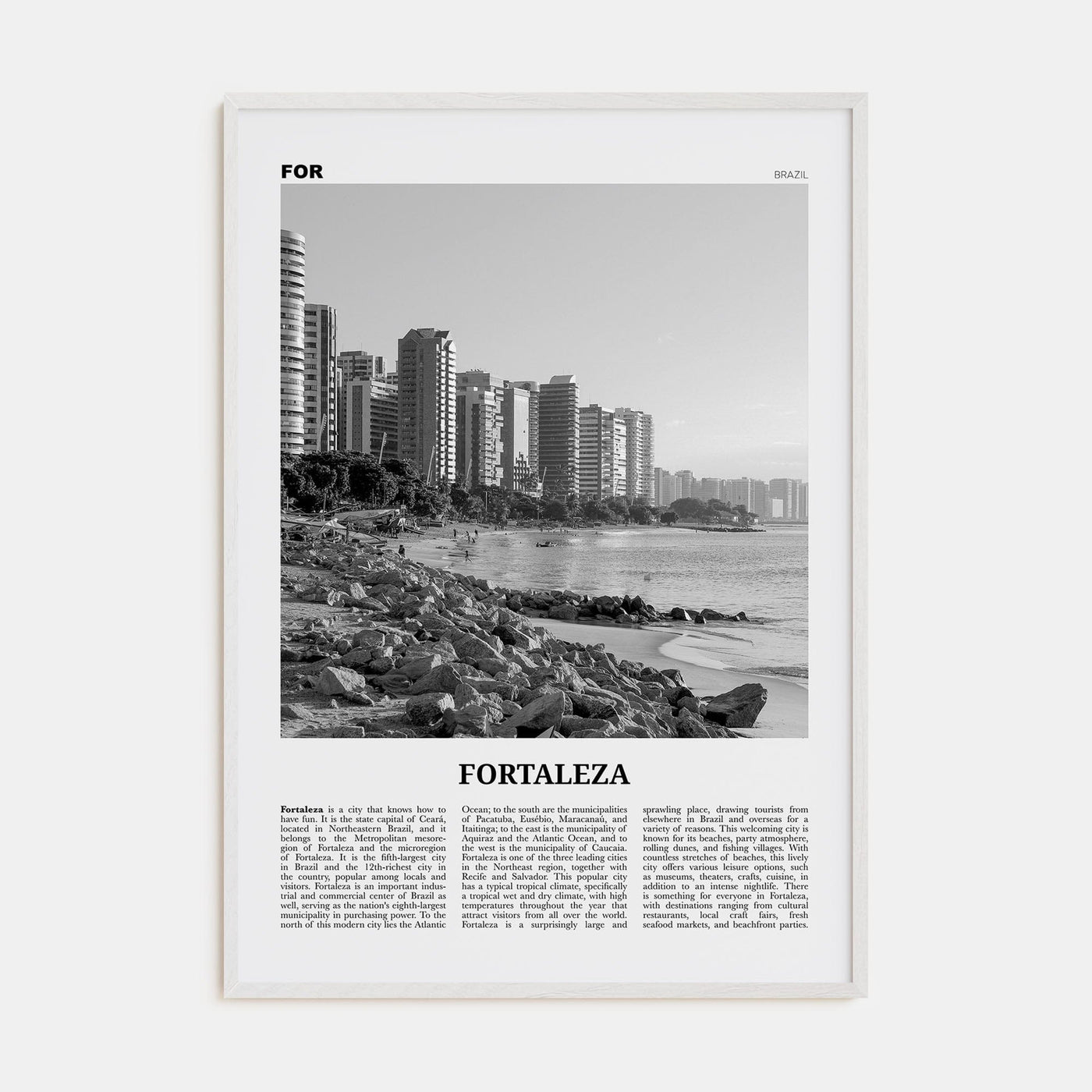 Fortaleza Poster White Wood / 8x12 in Nbourhood Travel B&W Poster