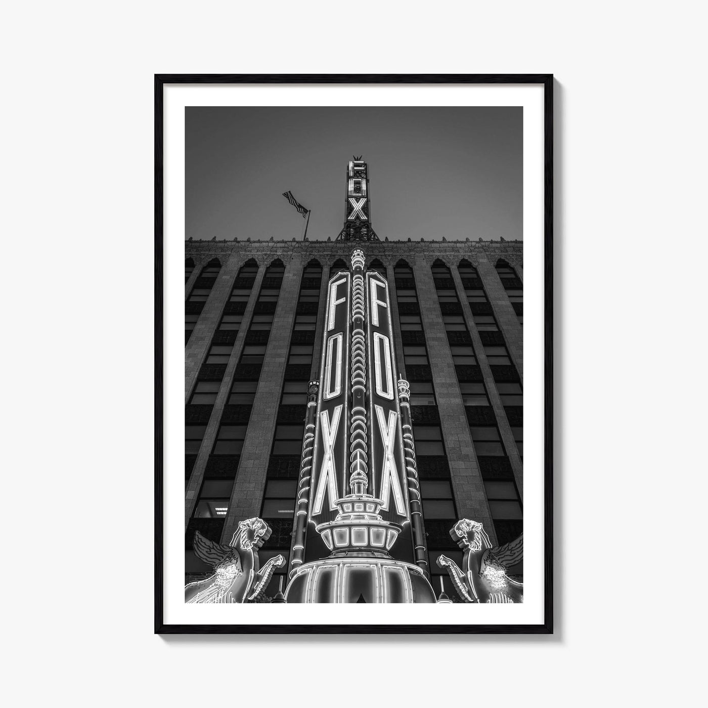 Fox Theater black & white photo poster of Michigan, USA – vertical wall art, unframed print shown in interior mockup