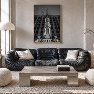 Fox Theater black & white photo poster of Michigan, USA – vertical wall art in natural wood frame, hanging on wall