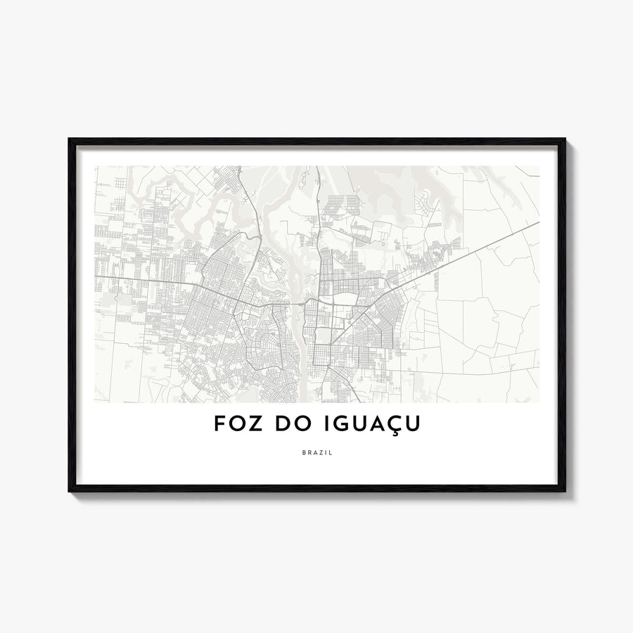 Foz do Iguaçu black & white map poster of Brazil – horizontal wall art, unframed print shown in interior mockup
