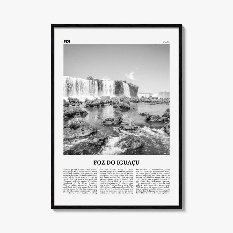 Foz do Iguaçu black & white newspaper poster of Brazil – vertical wall art, unframed print shown in interior mockup