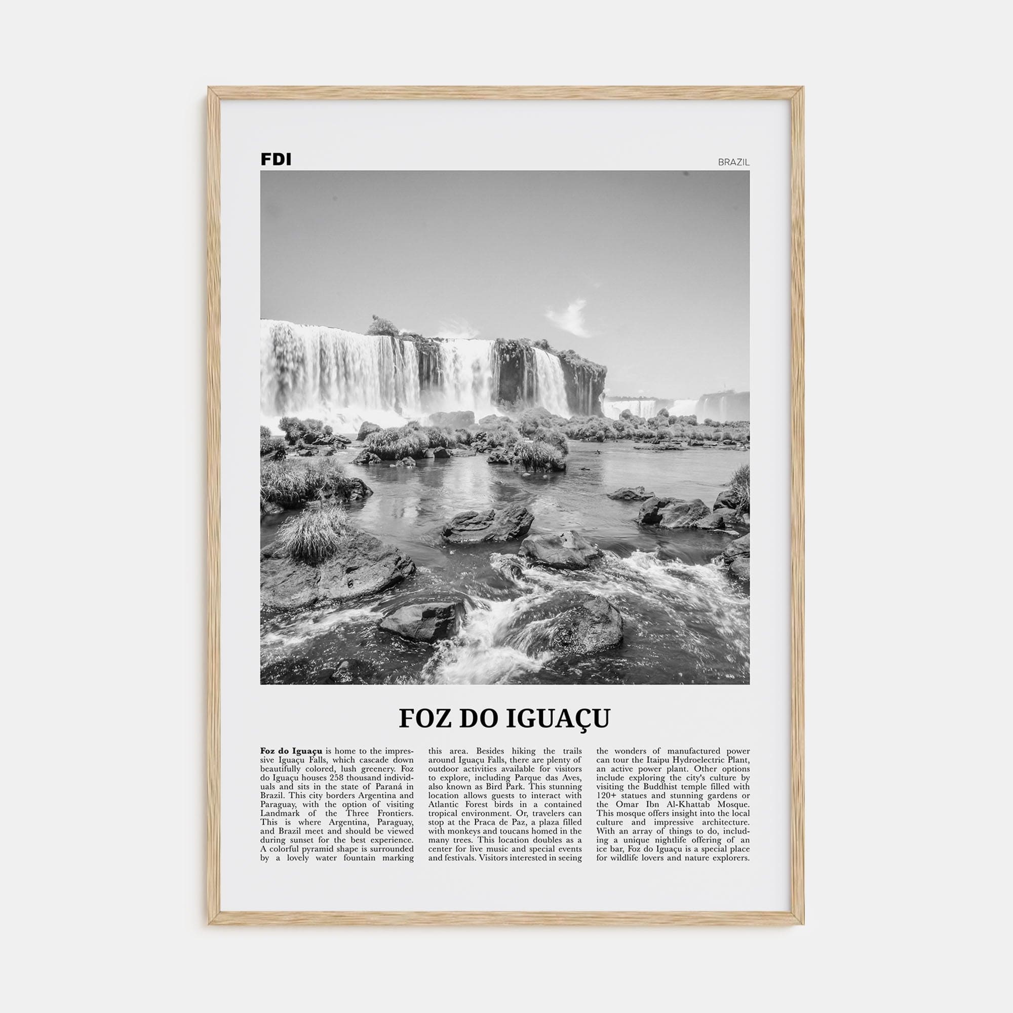 Foz do Iguaçu Poster Natural Wood / 8x12 in Nbourhood Travel B&W Poster