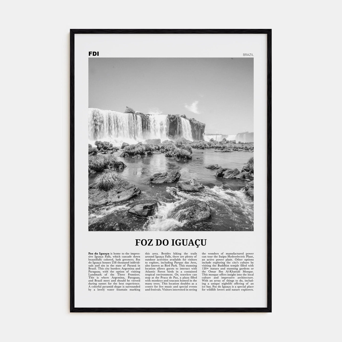 Foz do Iguaçu Poster Black Wood / 8x12 in Nbourhood Travel B&W Poster