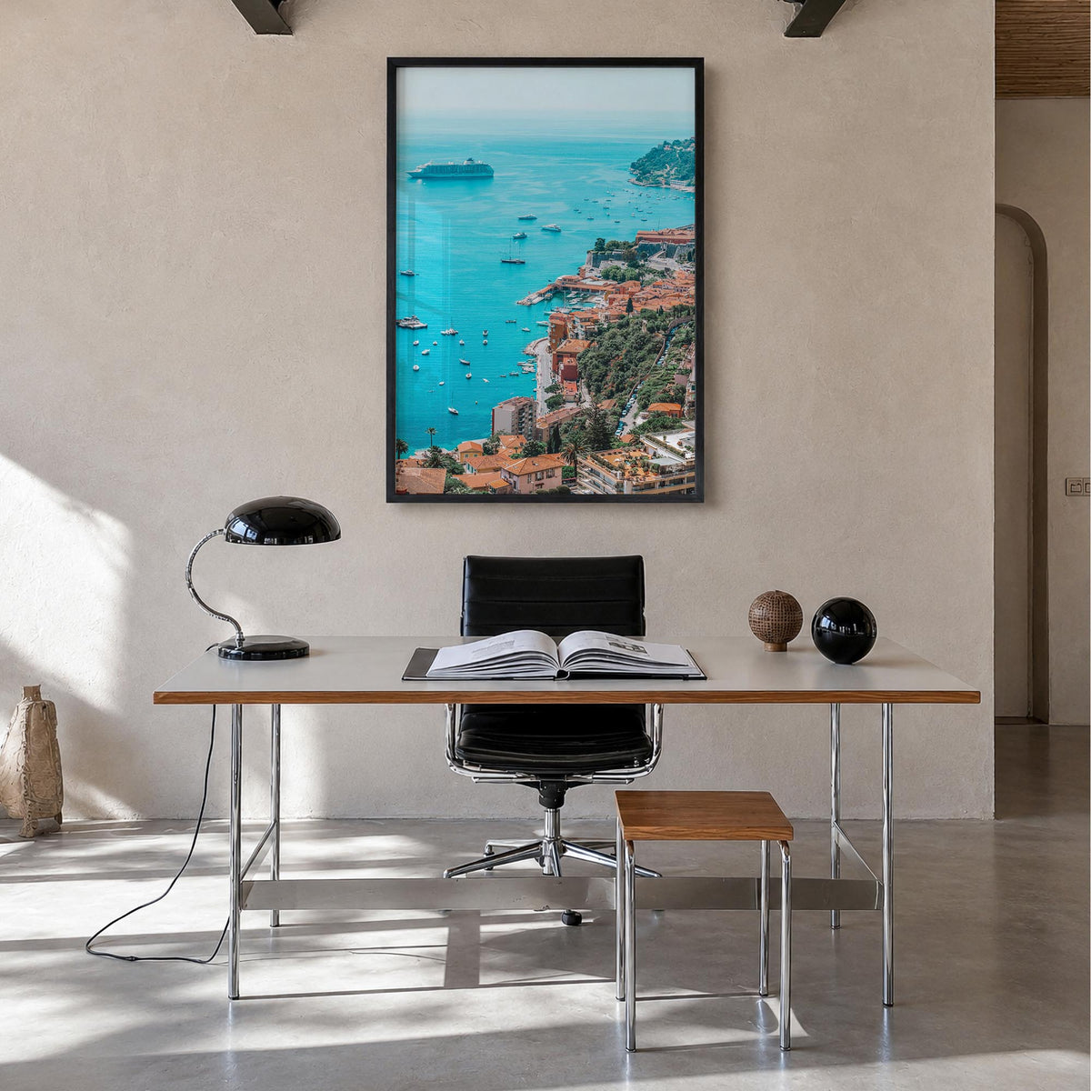 France colorful photo poster of Europe – vertical wall art in black wood frame, hanging on wall