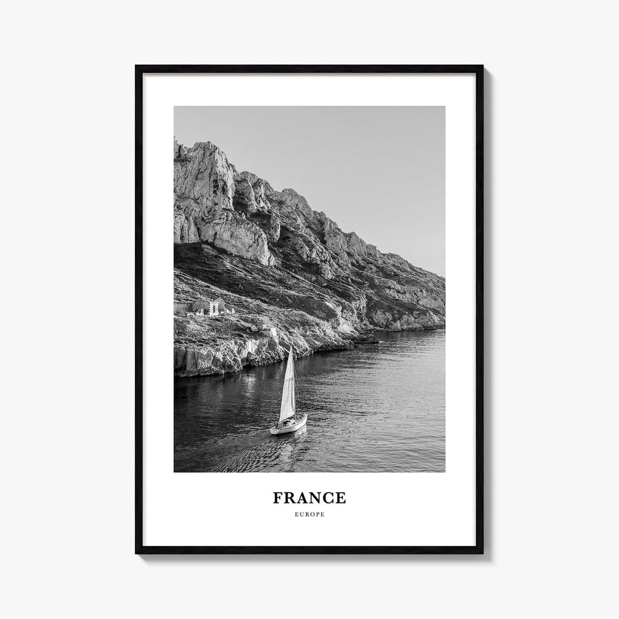France no. 1 black & white classic poster of Europe – vertical wall art, unframed print shown in interior mockup
