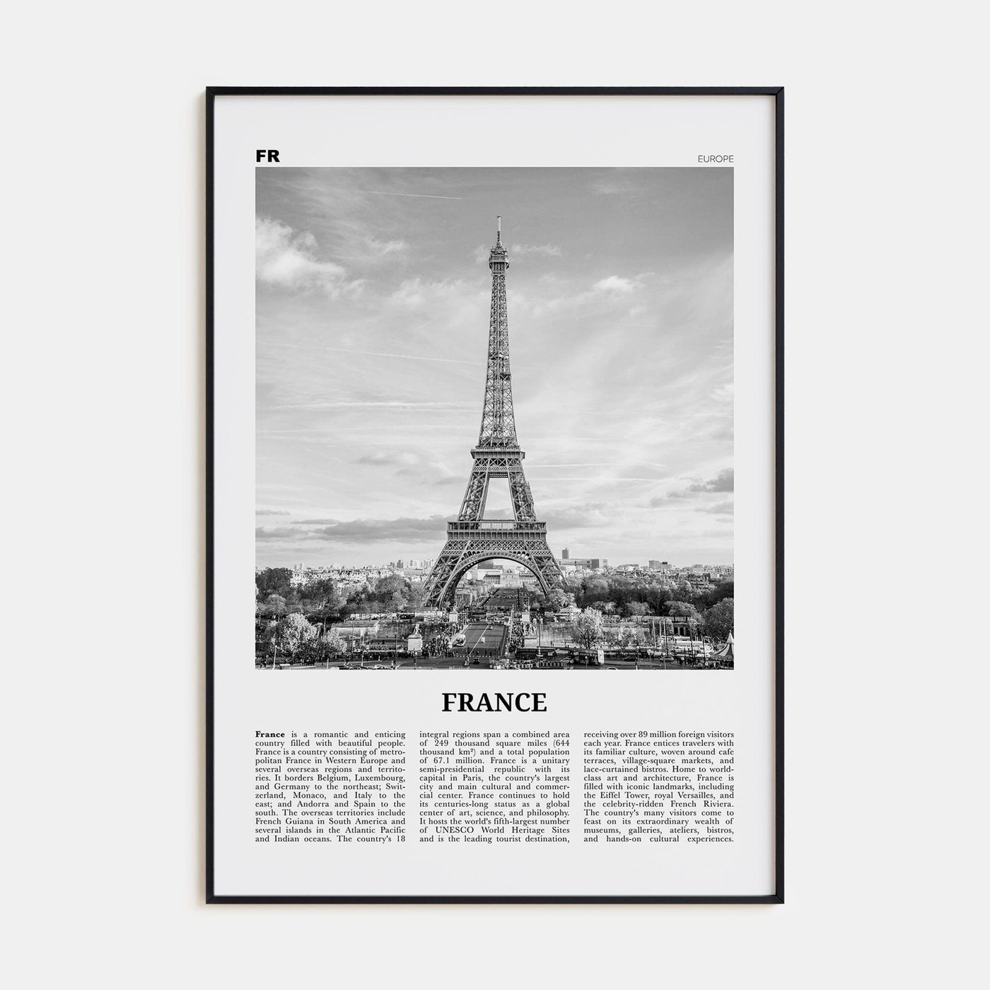 France No 1 Poster None / 8x12 in Nbourhood Travel B&W Poster