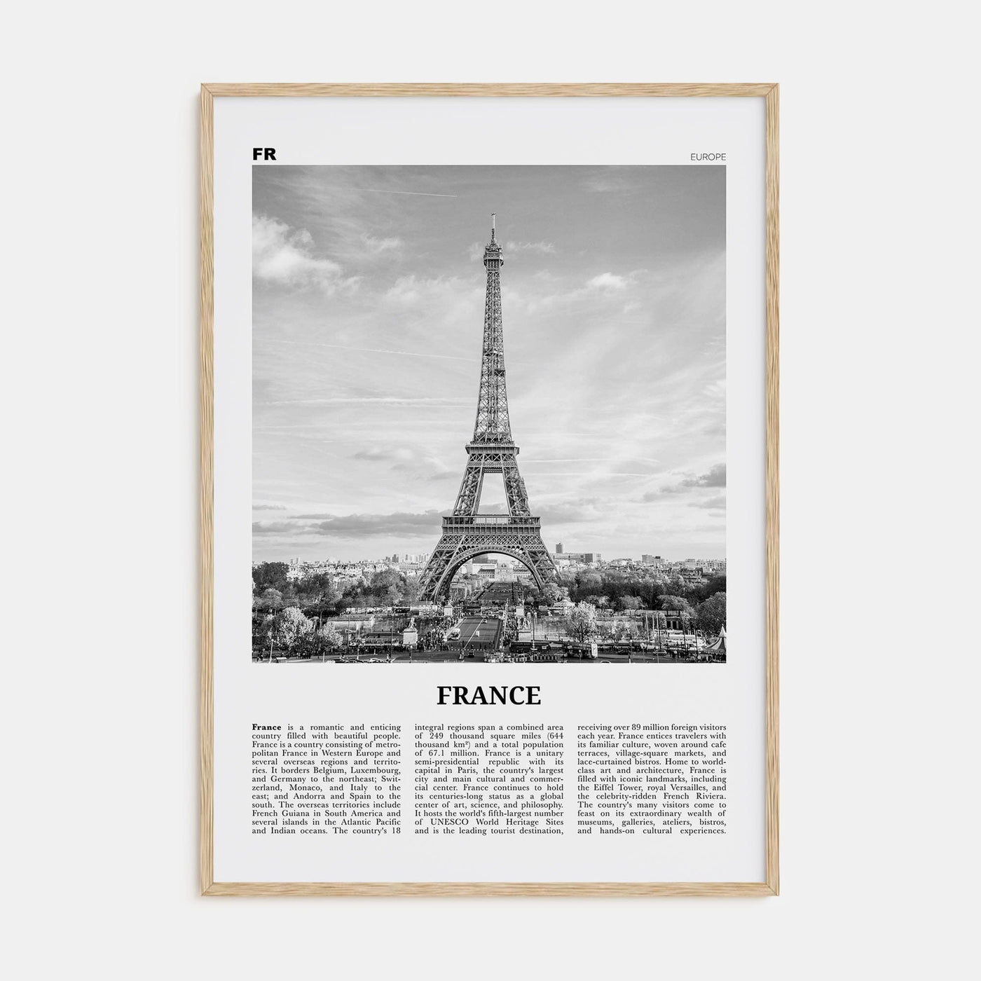 France No 1 Poster Natural Wood / 8x12 in Nbourhood Travel B&W Poster