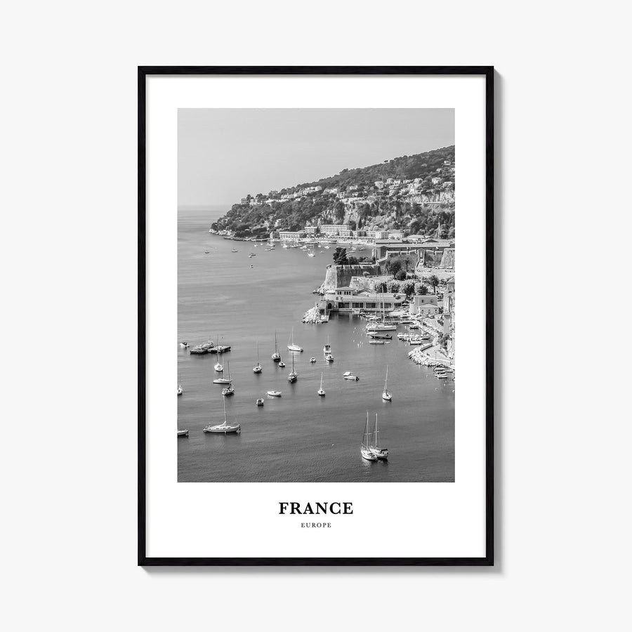 France no. 2 black & white classic poster of Europe – vertical wall art, unframed print shown in interior mockup