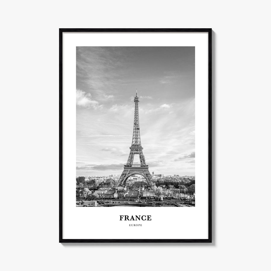 France no. 3 black & white classic poster of Europe – vertical wall art, unframed print shown in interior mockup