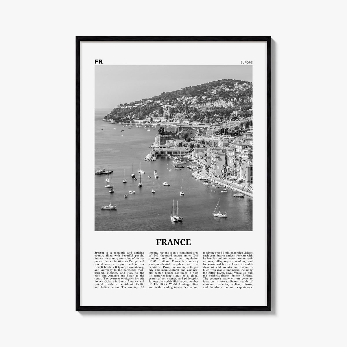 France no. 3 black & white newspaper poster of Europe – vertical wall art, unframed print shown in interior mockup
