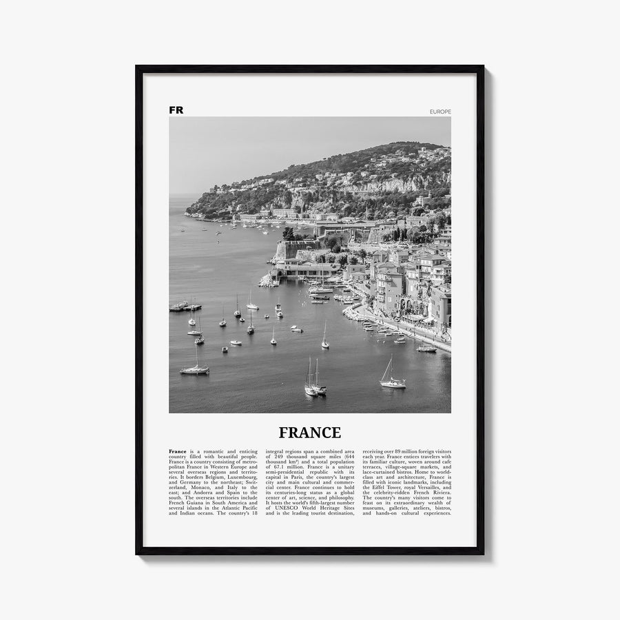 France no. 3 black & white newspaper poster of Europe – vertical wall art, unframed print shown in interior mockup