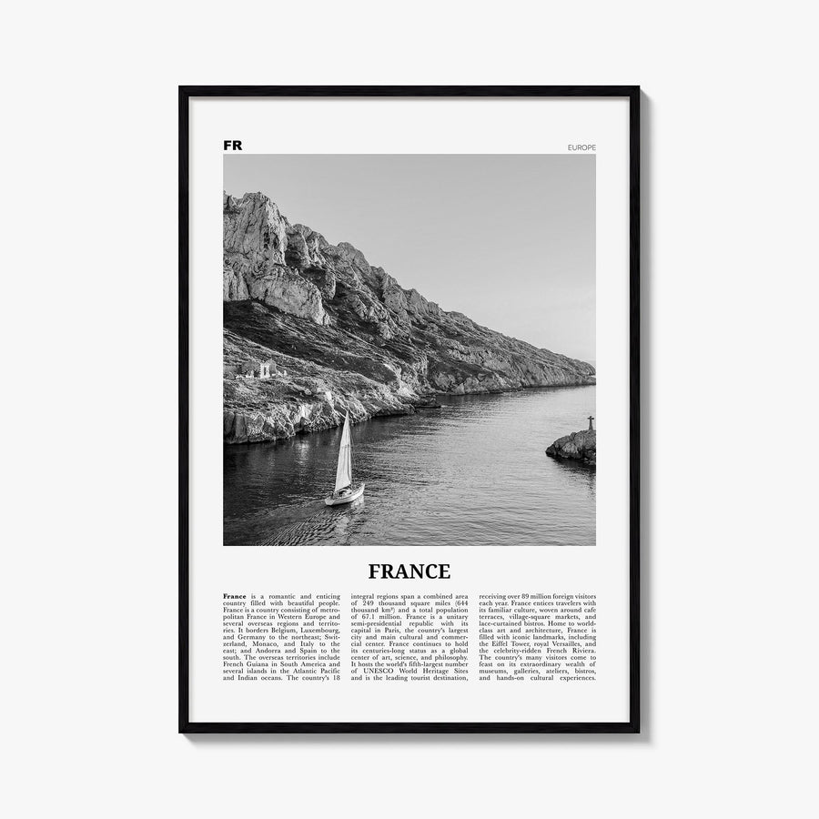 France no. 4 black & white newspaper poster of Europe – vertical wall art, unframed print shown in interior mockup
