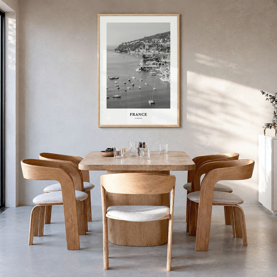 France Classic No 2 Poster in a natural wood frame, hanging in a dining room