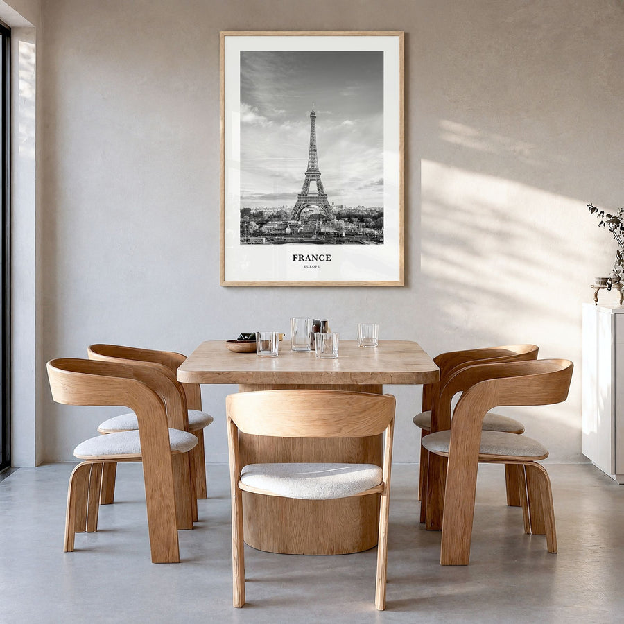 France Classic No 3 Poster in a natural wood frame, hanging in a dining room