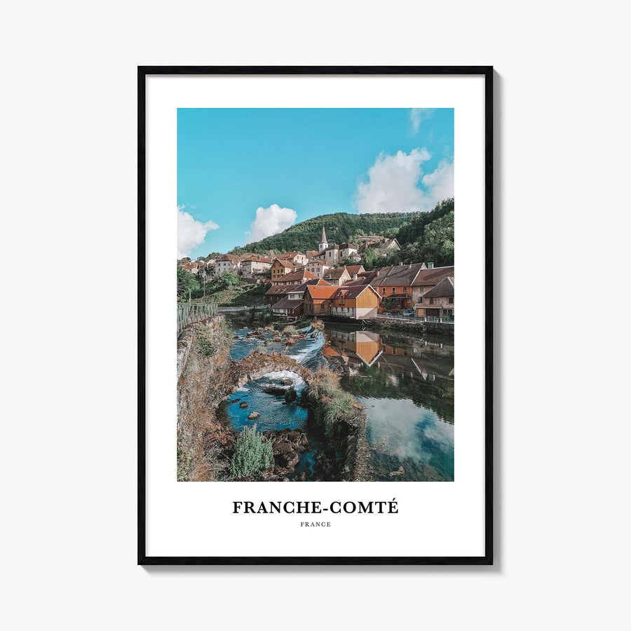 Franche-Comté colorful classic poster of France – vertical wall art, unframed print shown in interior mockup