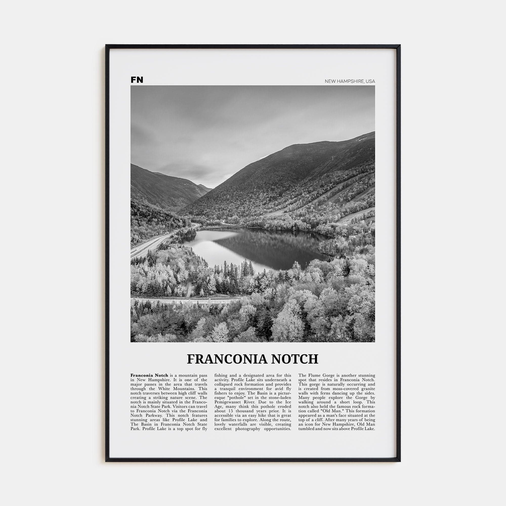 Franconia Notch Poster None / 8x12 in Nbourhood Travel B&W Poster