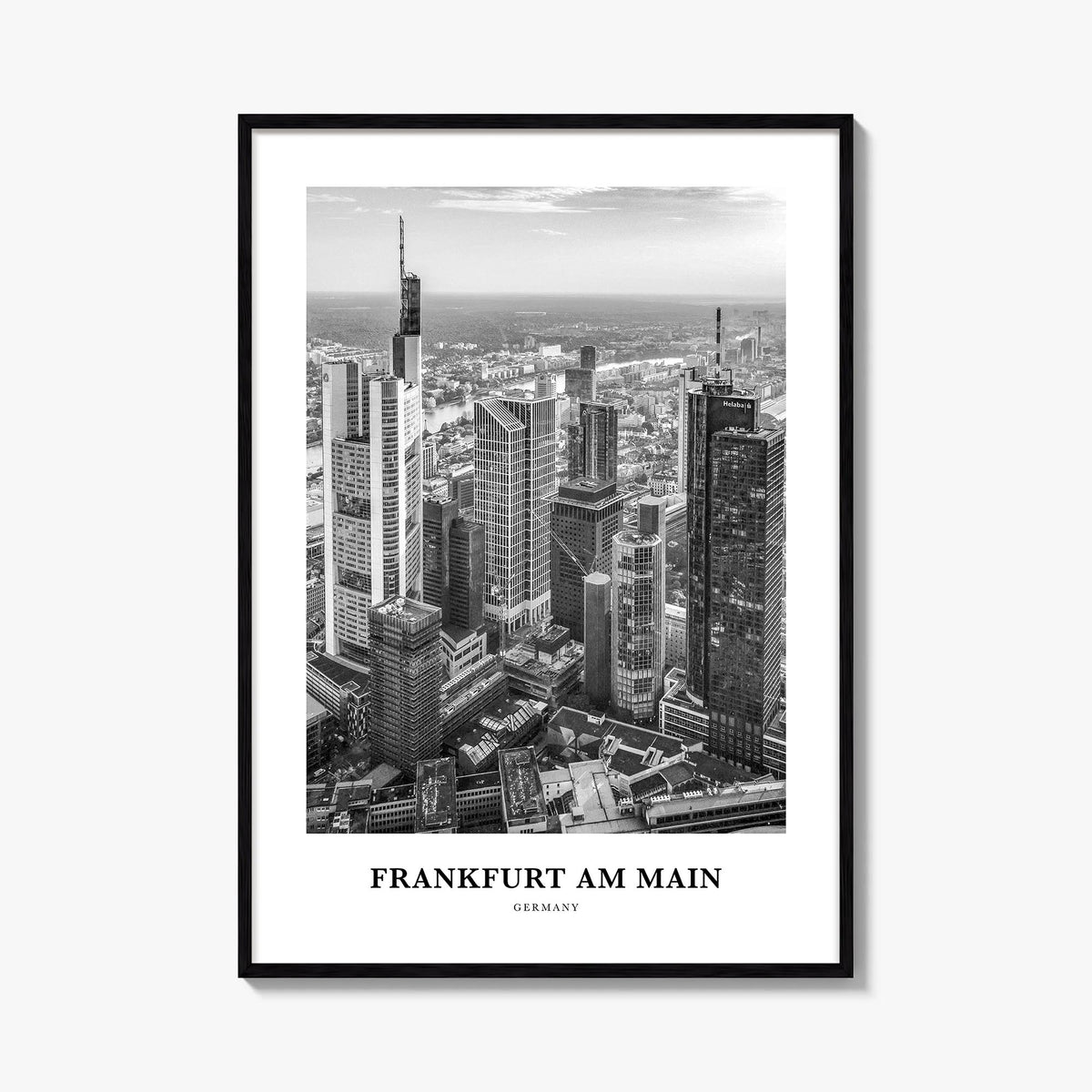 Frankfurt am Main black & white classic poster of Germany – vertical wall art, unframed print shown in interior mockup